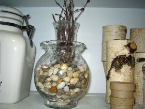 glass with stones