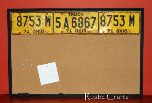 recycled license plate cork board