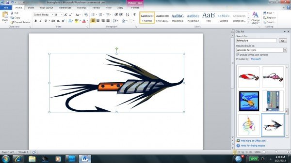 fishing lure screen Screenshot from Microsoft Word of fishing lure clip art being resized.