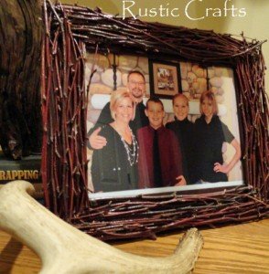sticks picture frame craft Deer antler hugs the corner of a birch twig picture frame.