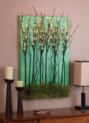 diy lighted natural wall art by Shelterness