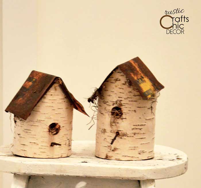 diy birdhouse - using birch and old signs