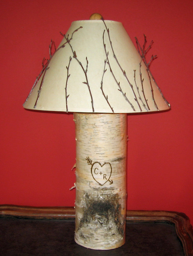 Birch Craft: Rustic Birch Table Lamp With Wood Burning - Rustic Crafts ...