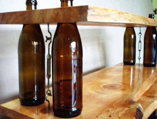 recycled wine bottle shelving unit