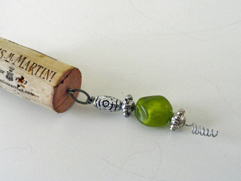 green bead wine cork keychain