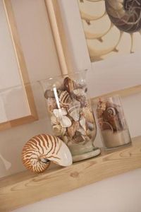nature-craft sand and seashell display in a glass jar
