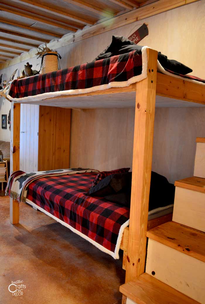 Diy Bunk Beds With Stairs Rustic, Bunk Bed Plans With Stairs