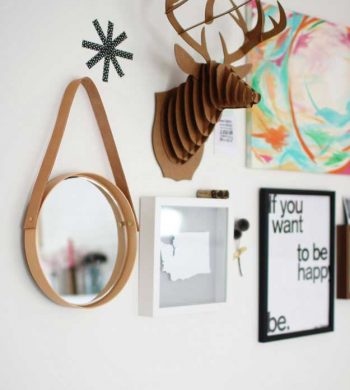 diy round mirror with leather hanging strap
