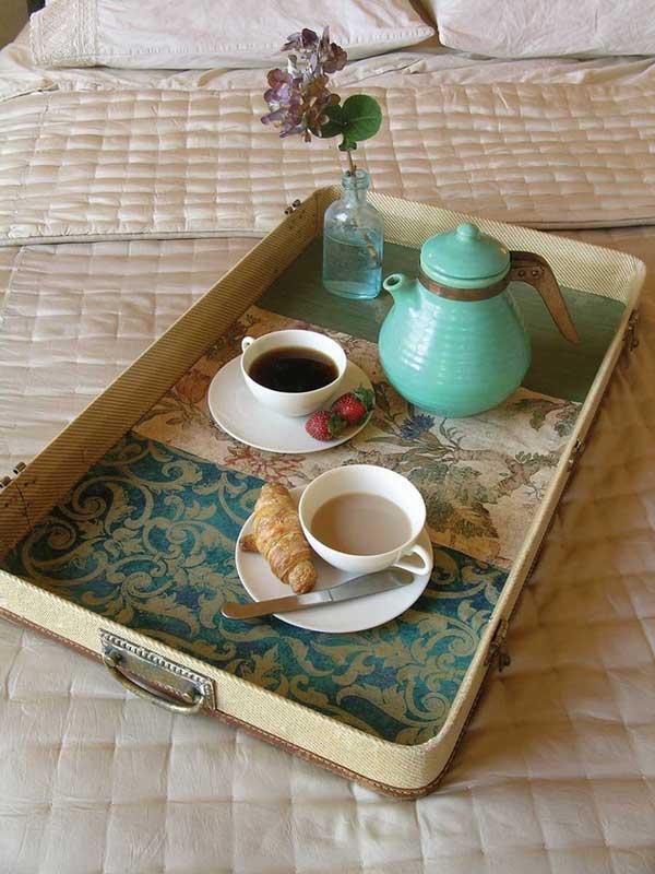 old suitcase breakfast tray