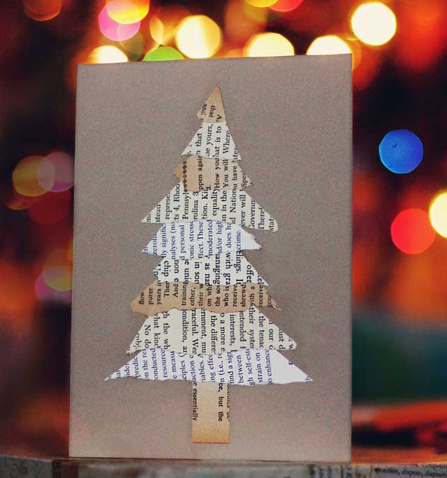 DIY Christmas card with a book page tree