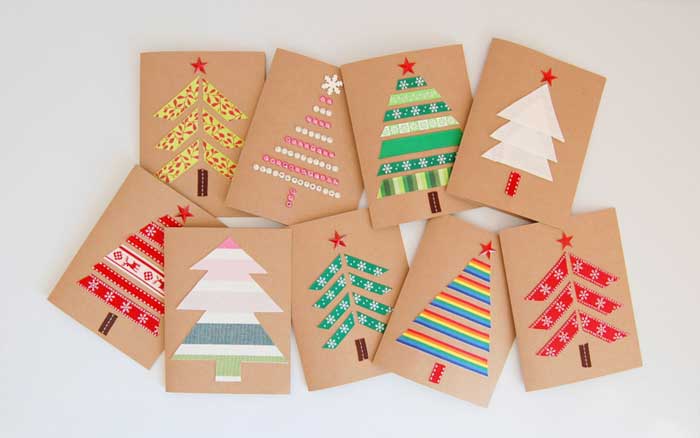 DIY Christmas cards - made with kraft paper and ribbon