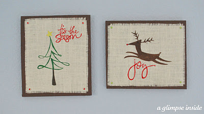 stenciled burlap Christmas wall art