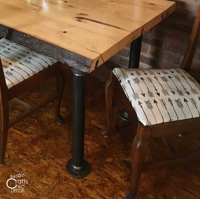 kitchen table makeover with plumbers pipe legs