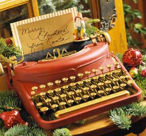 vintage typewriter decorated for Christmas