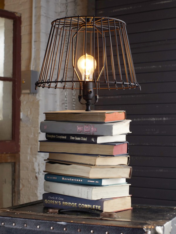 what to do with old books - stacked book lamp