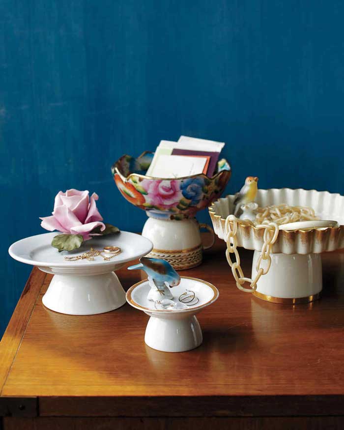 mismatched dishes turned into pedestal dishes