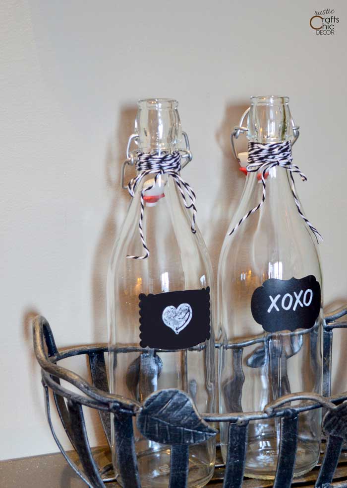valentine crafts for adults - decorated glass water bottles 