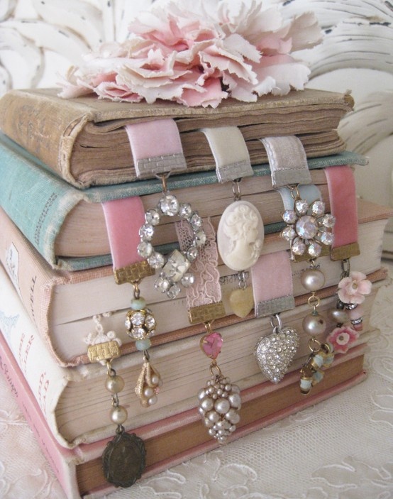 what to make with old jewelry - jeweled bookmarks