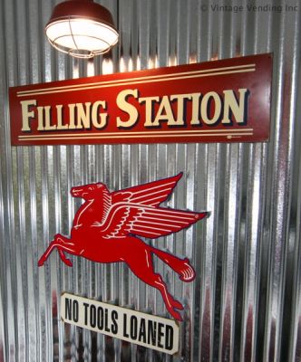 garage decorating idea - galvanized metal and vintage signs