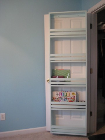 diy closet organization - inside closet door storage shelves