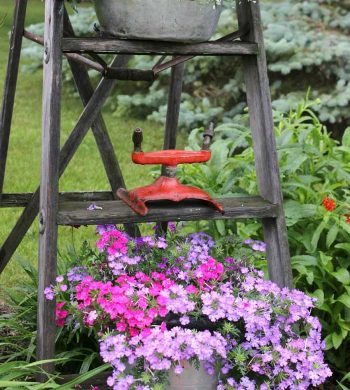 rustic garden ideas - vintage ladder plant holder