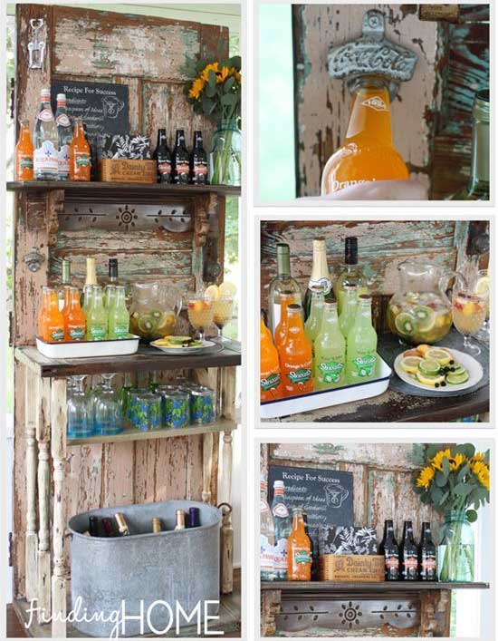 rustic outdoor decor ideas - upcycled outdoor beverage station