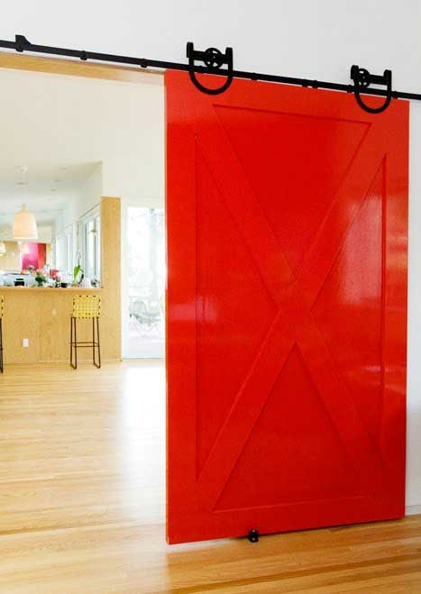 red interior barn door