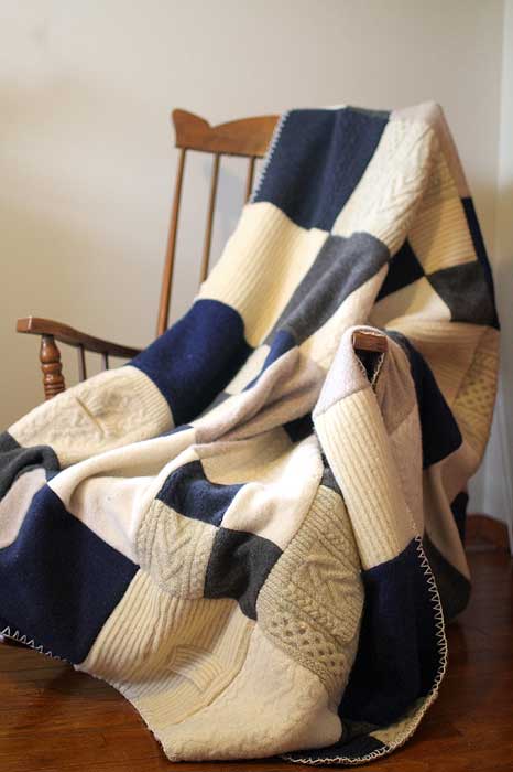 recycled sweater patchwork blanket