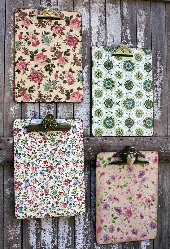 clipboards lined with wrapping paper