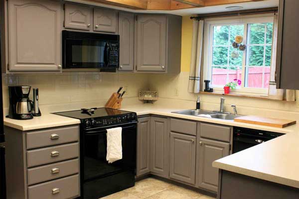 gray painted kitchen cabinets