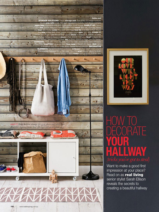 hallway with rustic wood wall