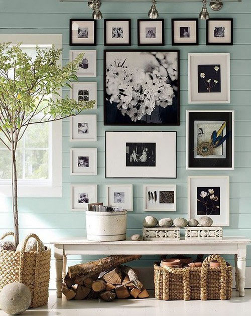 Pastel wood wall in hallway