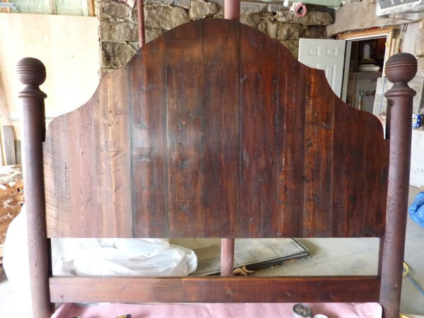 salvaged wood headboard