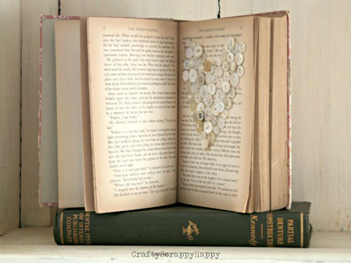 vintage button and book art