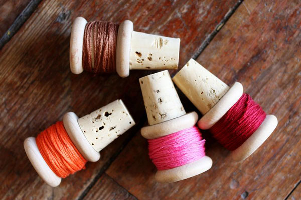 wooden spool wine corks