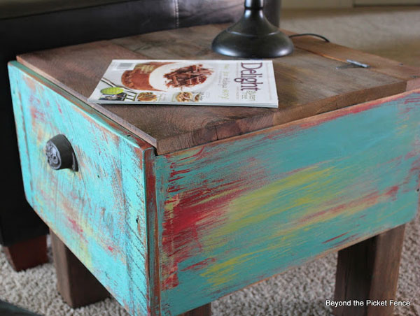 repurposed drawer side table