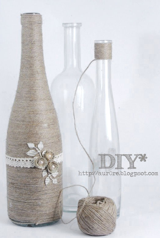 twine wrapped wine bottles