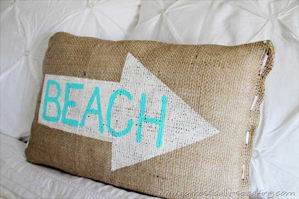 burlap beach pillow