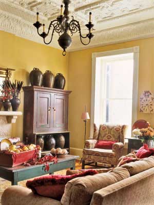 dark yellow living room