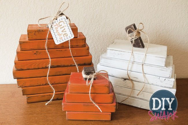 stacked wood pumpkins