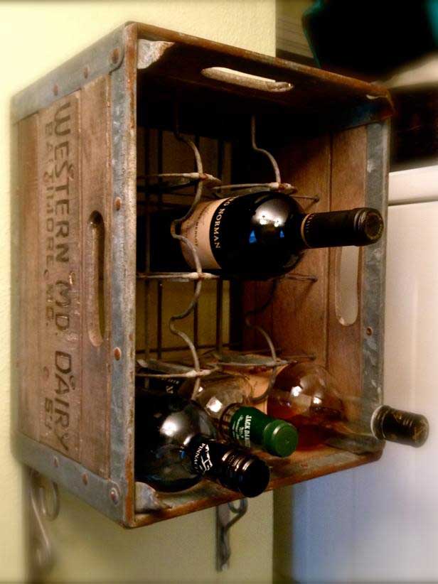 milk crate turned wine rack