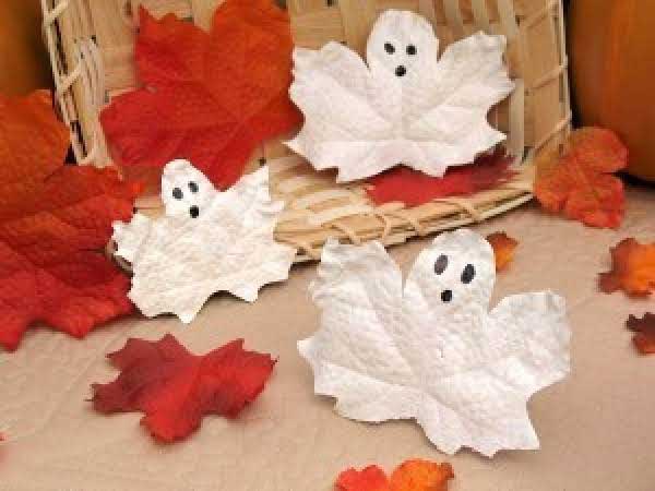 quick halloween crafts - ghost leaves