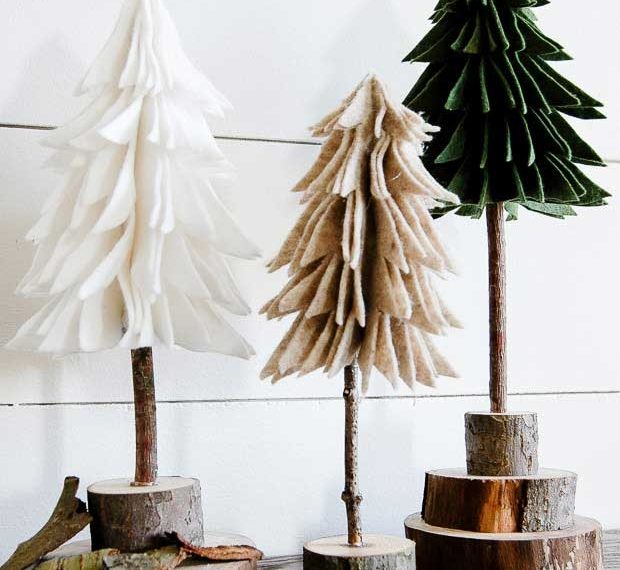 DIY tabletop Christmas trees made from felt and branches