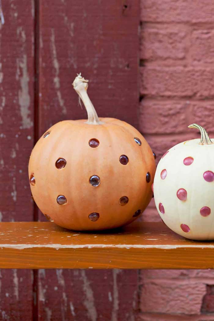 carved polka dot pumpkins with glass beads