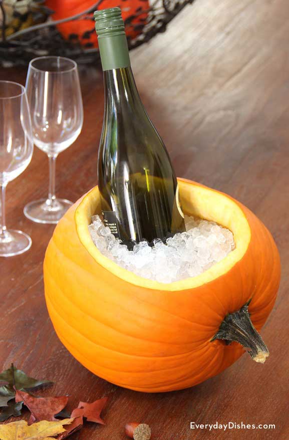 pumpkin hollowed out as an ice bucket