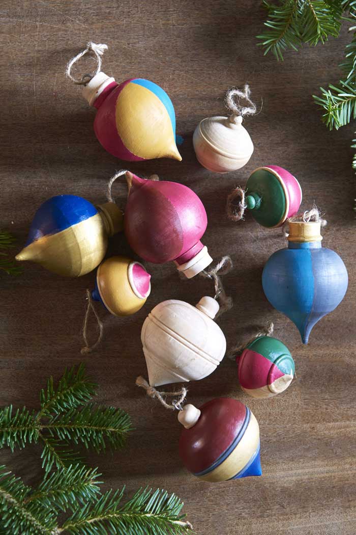 upcycled wood finial ornaments
