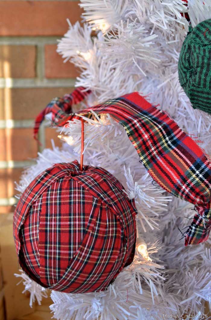 homemade Christmas ornaments with rag strips