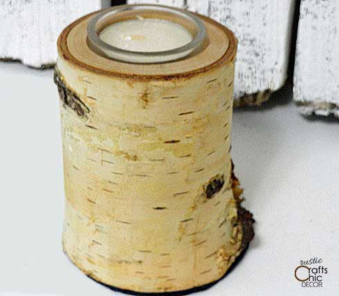 diy birch log candle holder