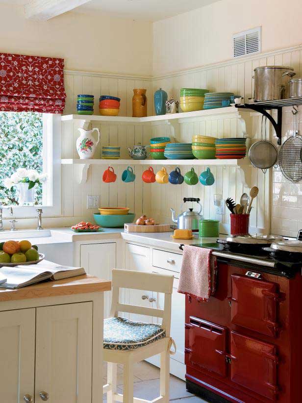 small kitchen with pops of color