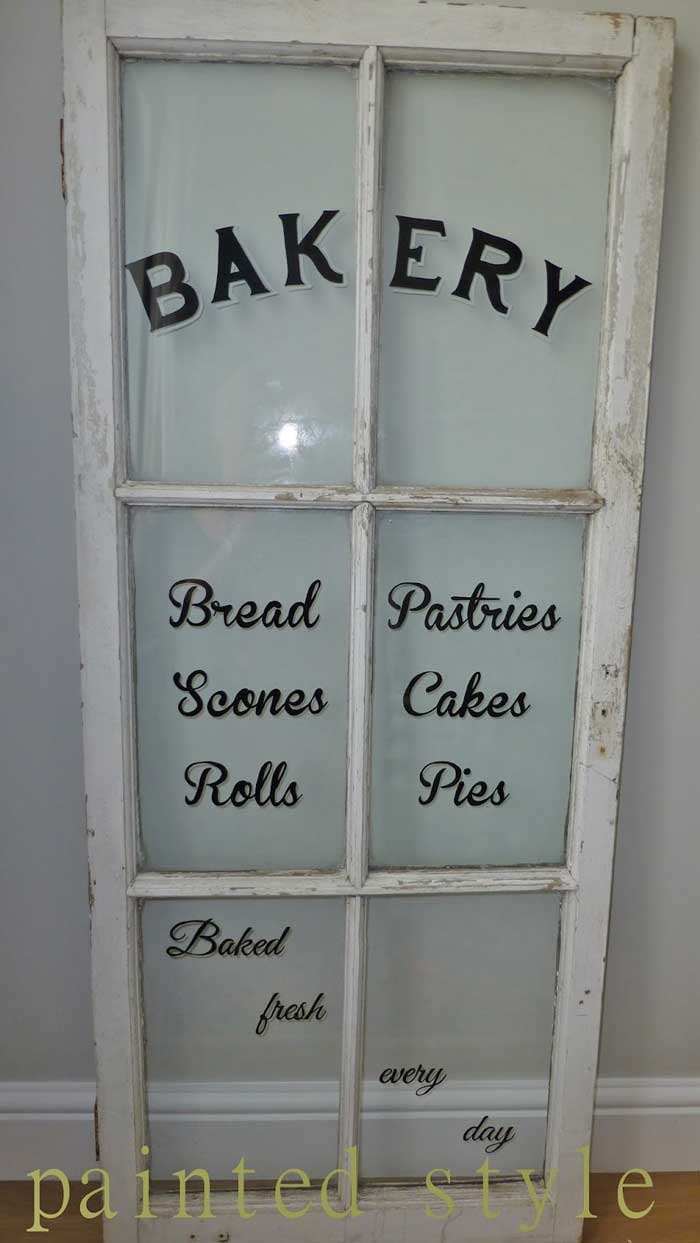 bakery sign using an old window